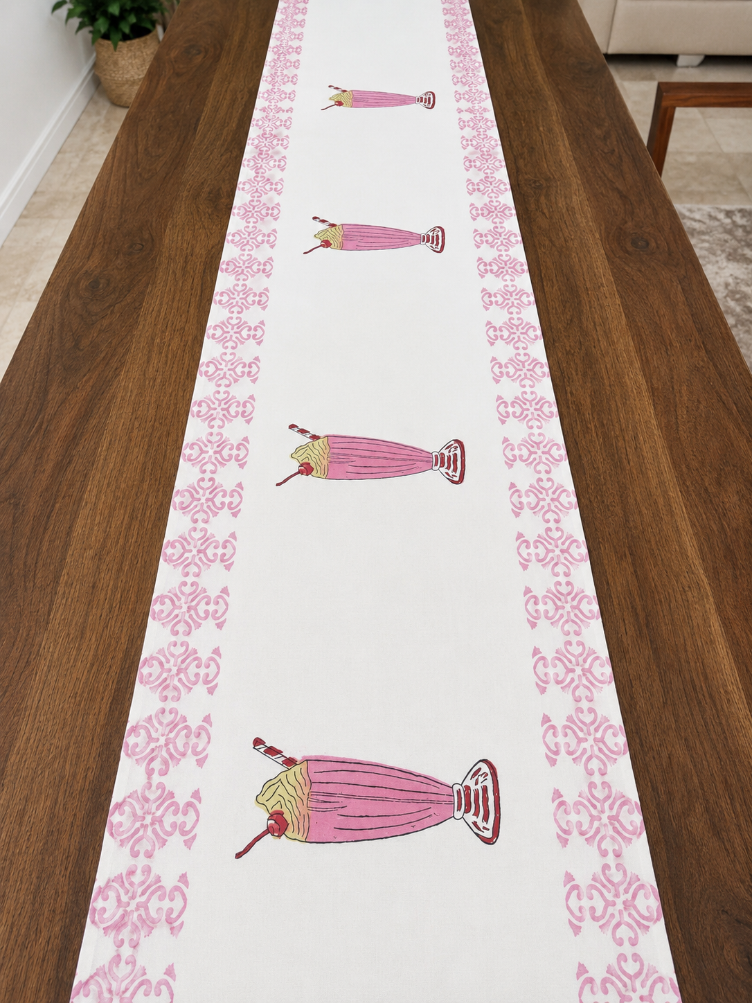 Handblock Printed Table Runner - Milkshake (13" × 72")