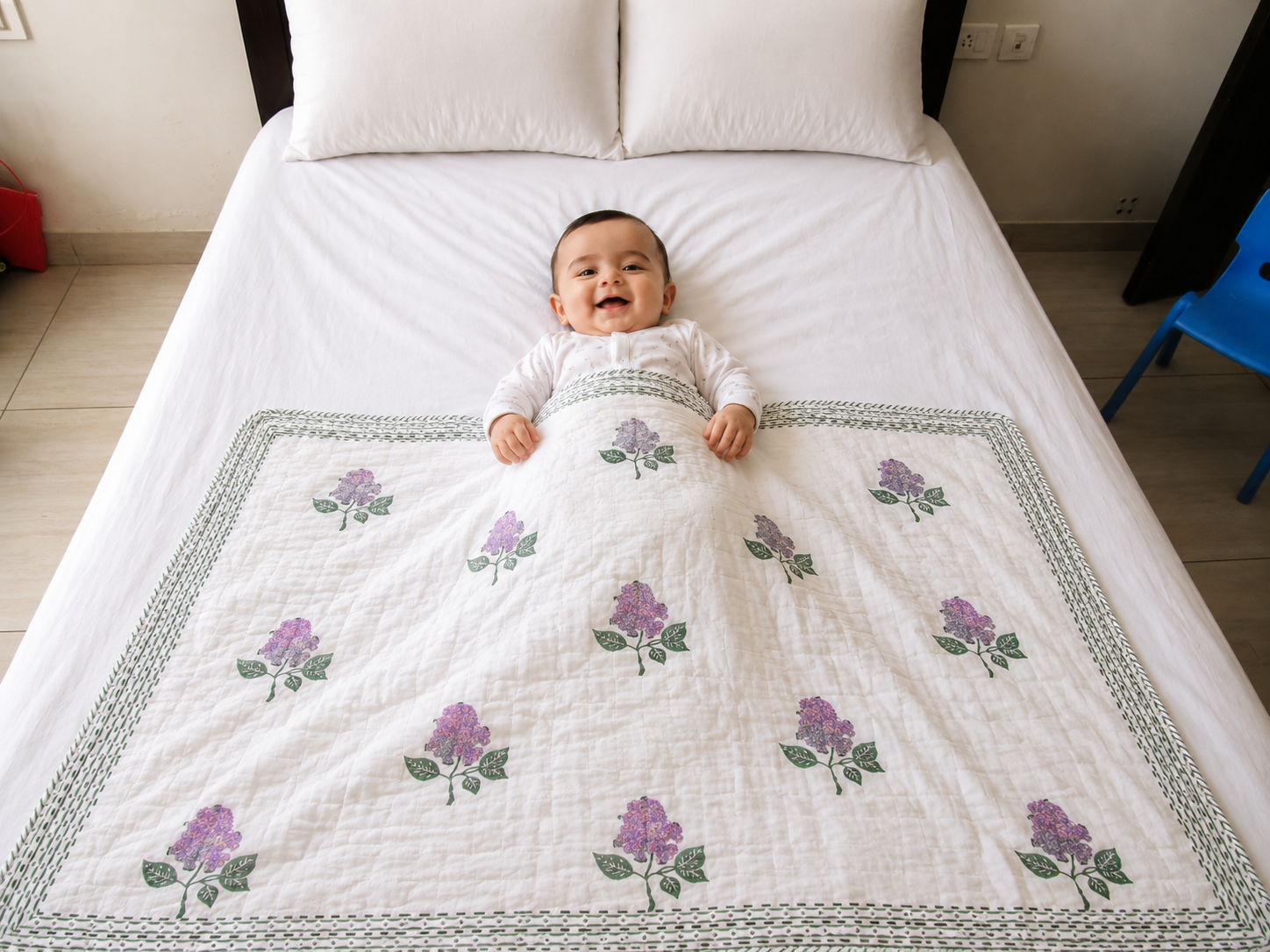 Handblock Printed Baby Dohar - Lilac Bloom (60" x 40")