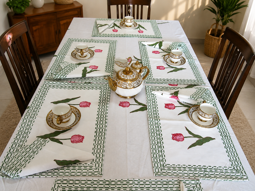 Handblock Printed Table Linen Set - Desert Rose
