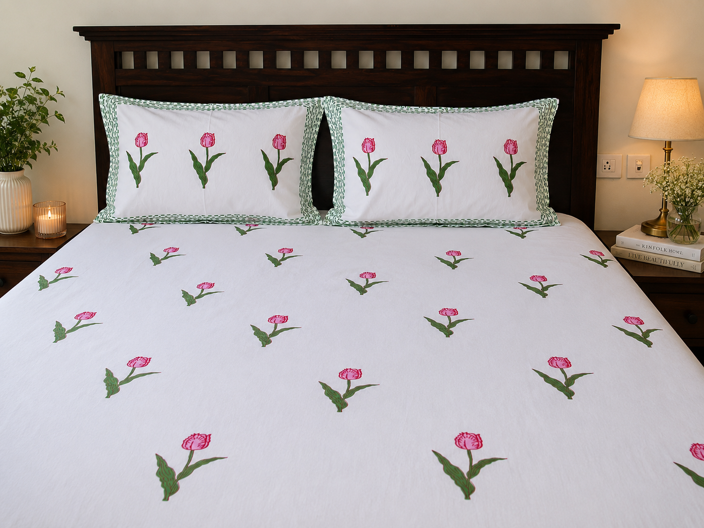 Handblock Printed Cotton Bedsheet - Desert Rose