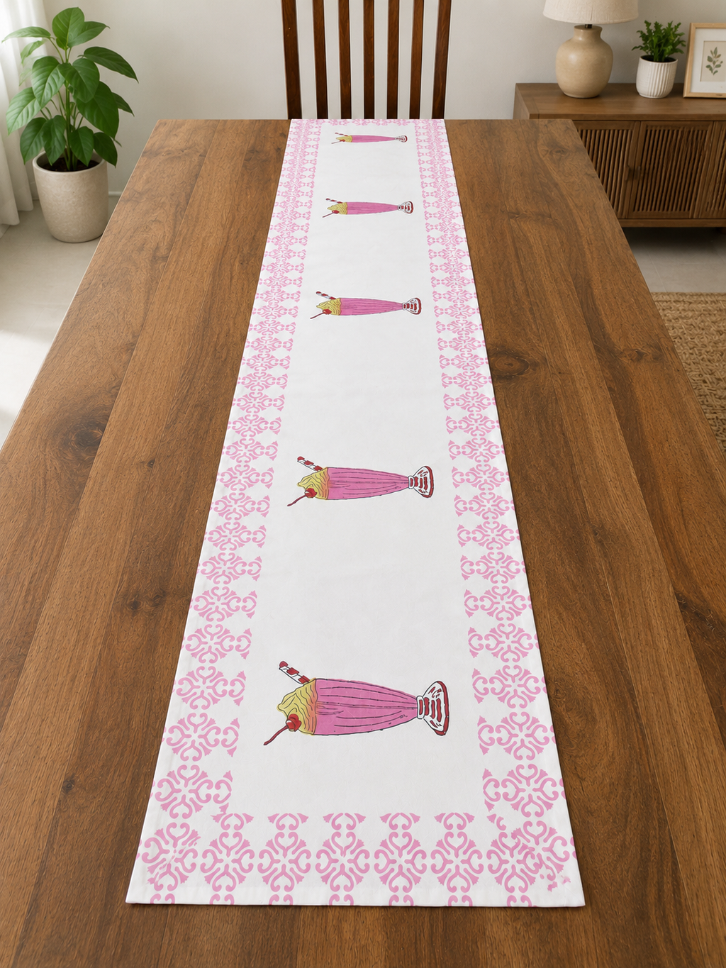 Handblock Printed Table Runner - Milkshake (13" × 72")