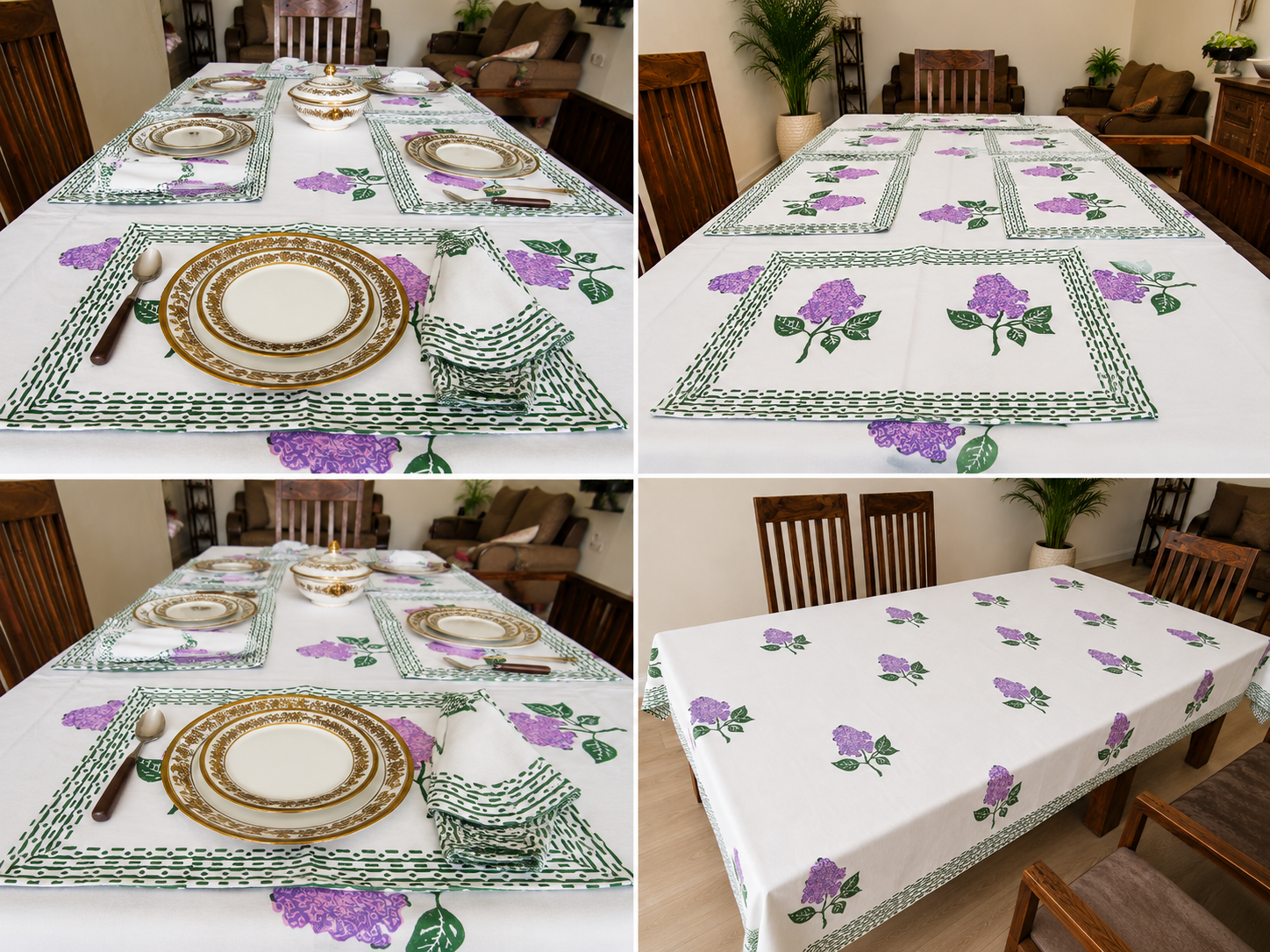 Handblock Printed Table Linen Set - Lilac Bloom