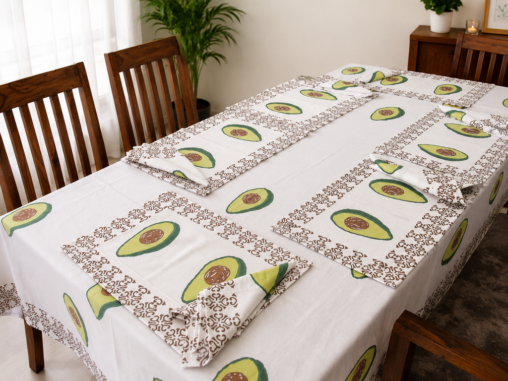 Handblock Printed Table Linen Set - Avocado