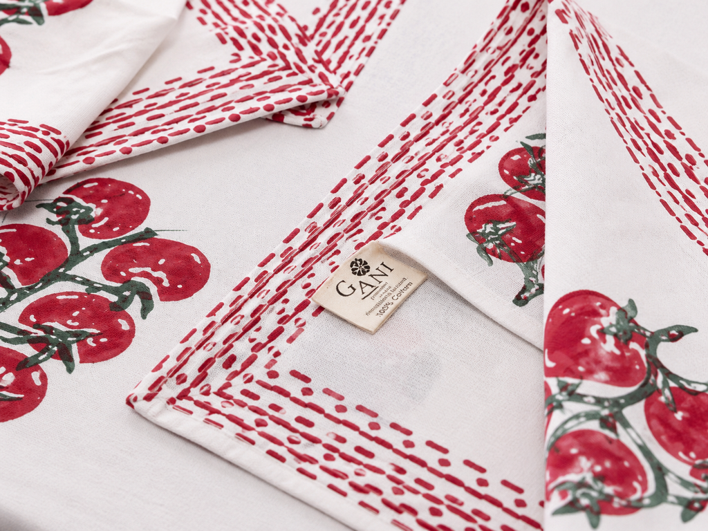 Handblock Printed Table Linen Set(With Mats & Napkins) - Scarlet Bloom