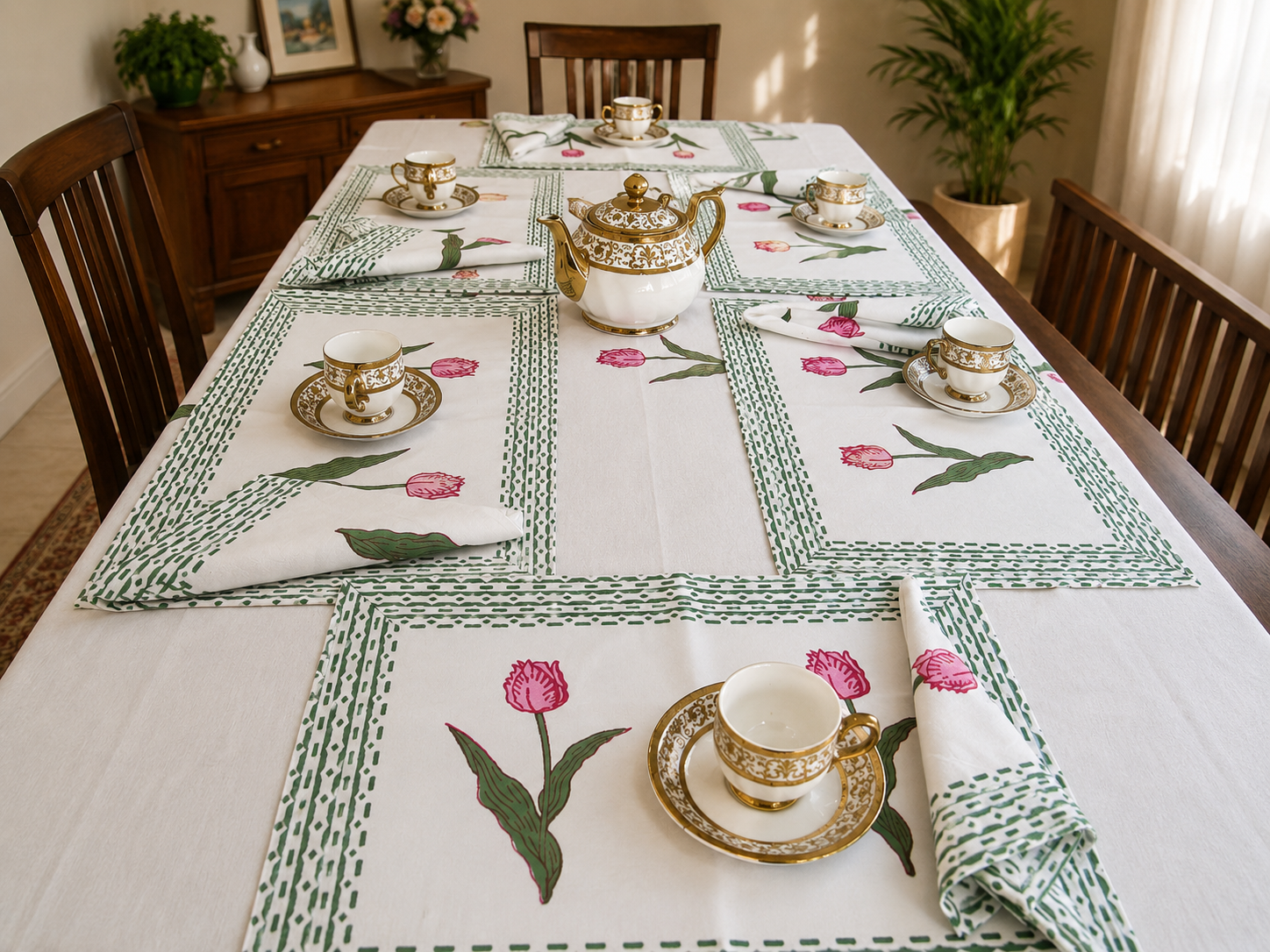Handblock Printed Table Linen Set - Desert Rose