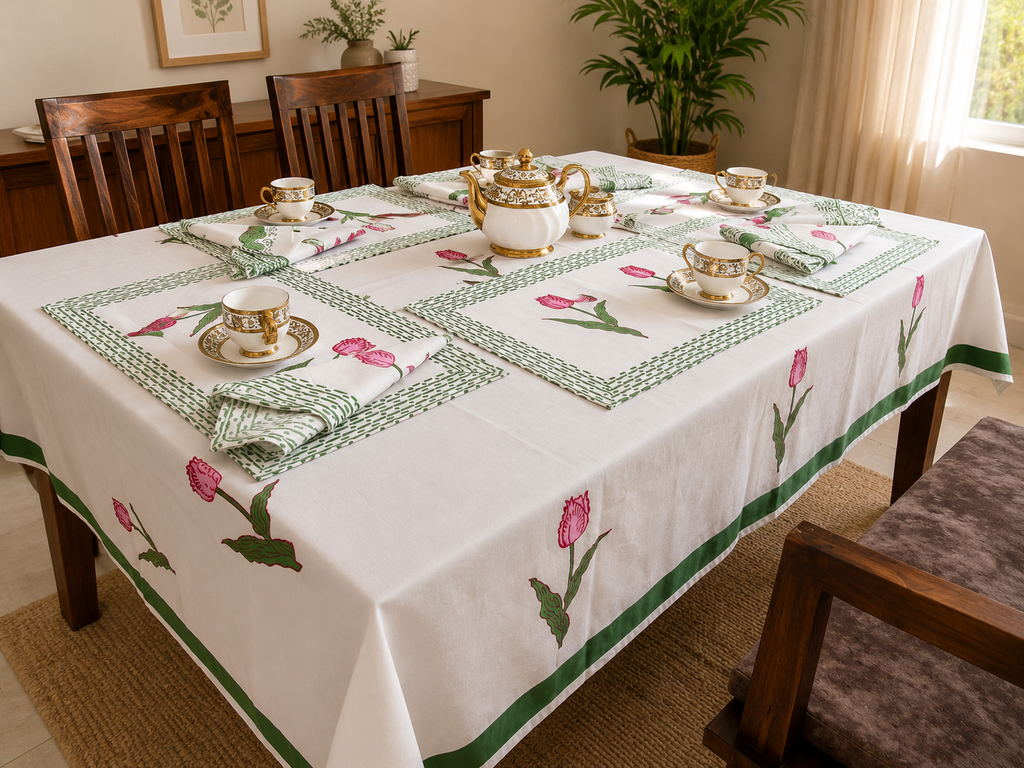 Handblock Printed Table Linen Set - Desert Rose