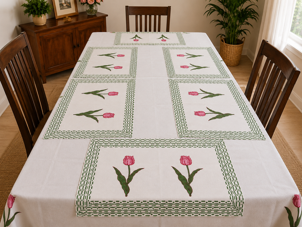 Handblock Printed Table Linen Set - Desert Rose