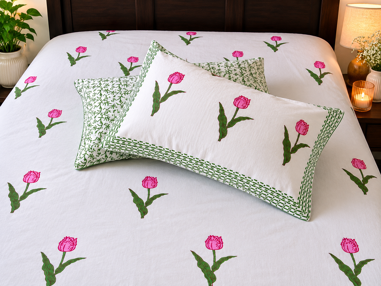 Handblock Printed Cotton Bedsheet - Desert Rose