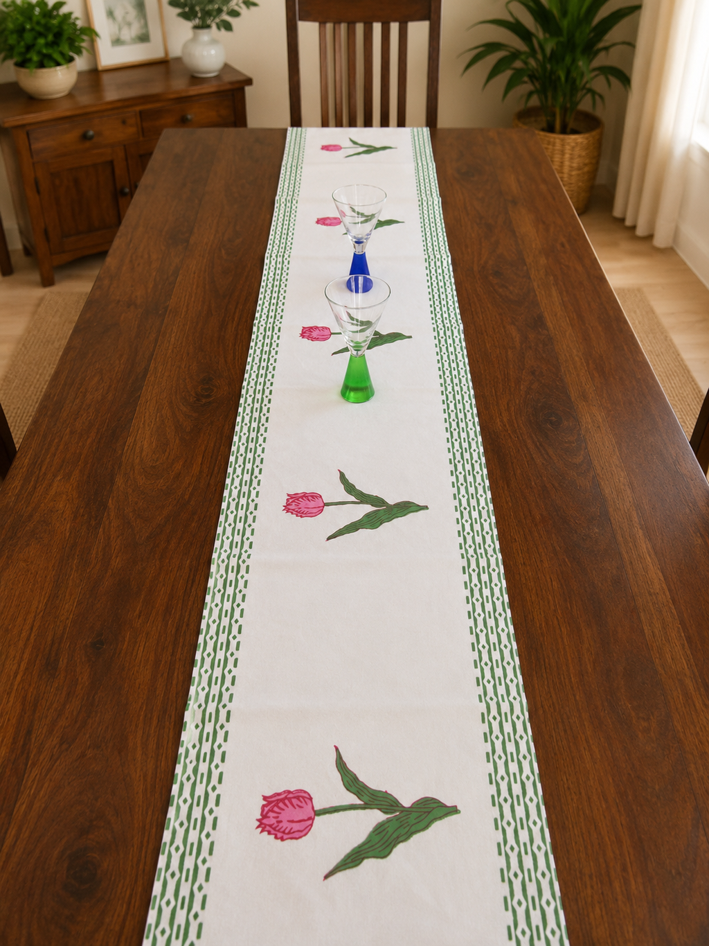 Handblock Printed Table Runner - Desert Rose (13" × 72")