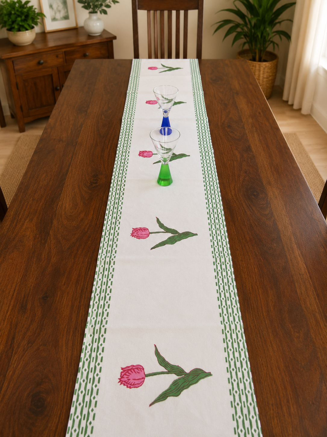 Handblock Printed Table Runner - Desert Rose (13" × 72")