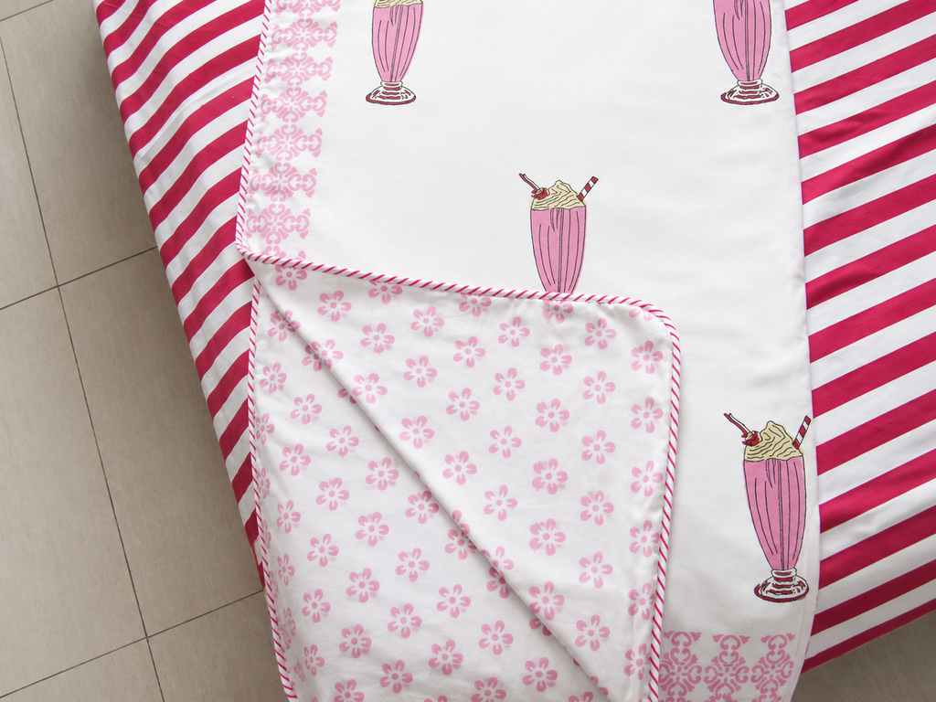 Handblock Printed Baby Dohar - Milkshake (60" × 40")